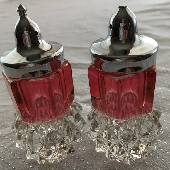 Other - Vintage Ruby Diamond Cut  Salt & Pepper Shakers